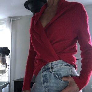 CASHMERE Red Women's Wrap Cardigan Sweater M
